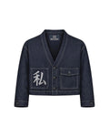 Shizuka, giacca kimono in denim indigo: fronte