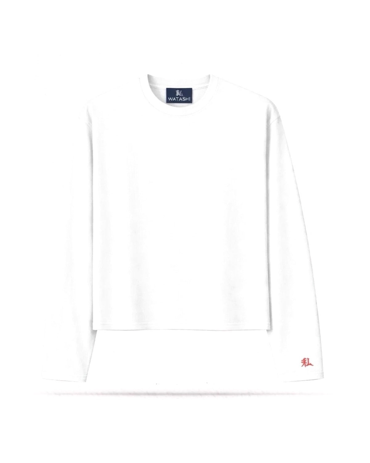 Komorebi, longsleeve bianco in cotone con ricamo rosso 私: fronte